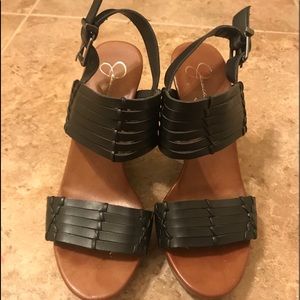 Jessica Simpson Black and Tan wedges.